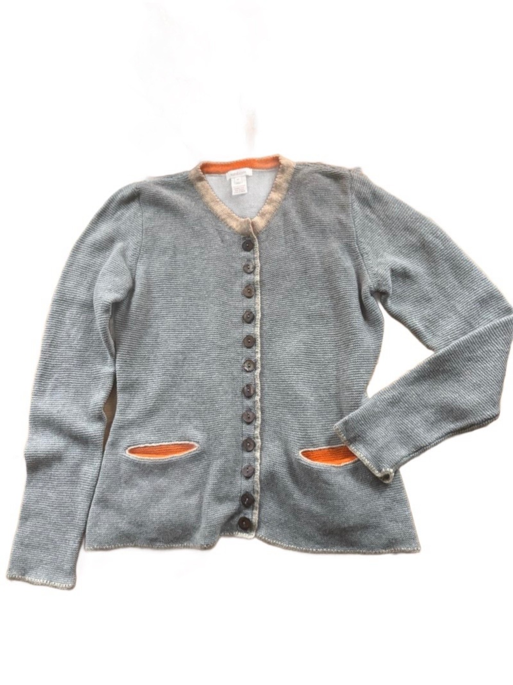 Sundance Extra Fine Merino Wool Cardigan Size Med Gray Beige Orange